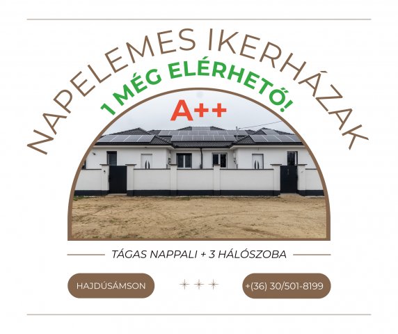 Eladó ikerház, Hajdúsámsonon 75 M Ft, 4 szobás