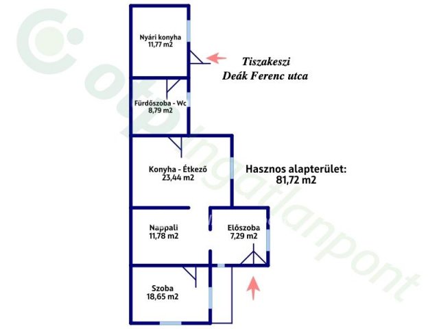 Eladó családi ház, Tiszakeszin, Deák Ferenc utcában 9 M Ft