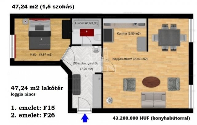Eladó téglalakás, Monoron 43.2 M Ft, 1+1 szobás