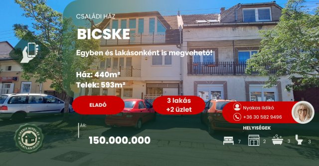 Eladó családi ház, Bicskén 150 M Ft, 7 szobás