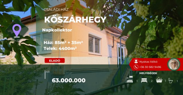 Eladó családi ház, Kőszárhegyen 63 M Ft, 2 szobás