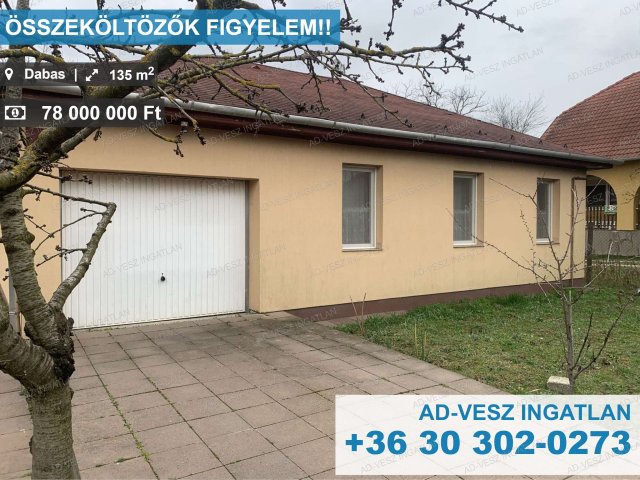 Eladó családi ház, Dabason 78 M Ft, 2+1 szobás