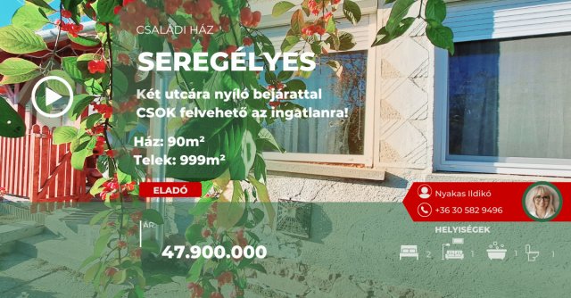 Eladó családi ház, Seregélyesen 47.9 M Ft, 3 szobás