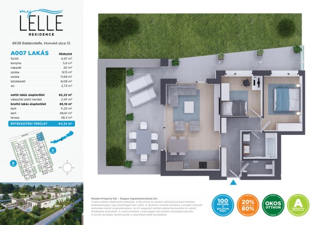 Eladó téglalakás, Balatonlelleén 92.99 M Ft, 3 szobás