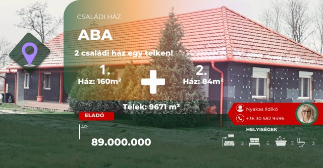 Eladó családi ház, Abában 89 M Ft, 8 szobás