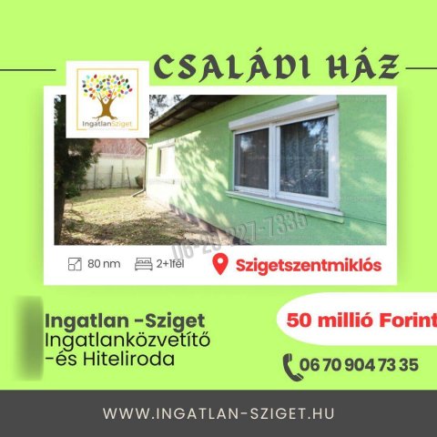 Eladó családi ház, Szigetszentmiklóson 50 M Ft, 2+1 szobás