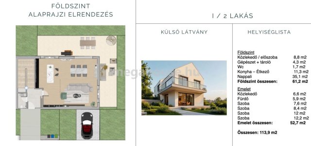 Eladó ikerház, Budaörsön 169.9 M Ft, 4 szobás