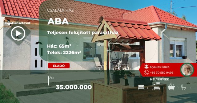 Eladó családi ház, Abában 35 M Ft, 2 szobás