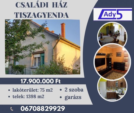 Eladó családi ház, Tiszagyendán 17.9 M Ft, 2 szobás