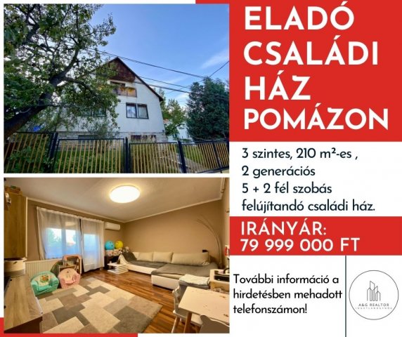 Eladó családi ház, Pomázon 79.99 M Ft, 5+2 szobás