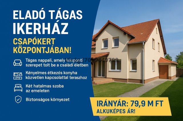 Eladó ikerház, Debrecenben 79.9 M Ft, 3 szobás