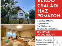 Eladó családi ház, Pomázon 79.99 M Ft, 5+2 szobás